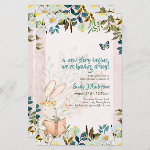 Cute Storytime Bunny baby Shower Gender Reveal Inv