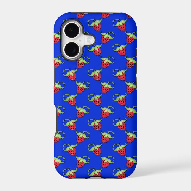 Cute Straberry Pattern On Blue (Back)