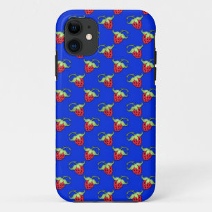 Cute Straberry Pattern On Blue iPhone 11 Case