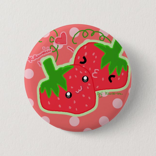 Cute strawberries! 6 cm round badge (Front)
