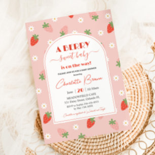 Cute Strawberries A Berry Sweet Baby Shower Invitation