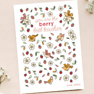 Cute Strawberries and Birds Teacher Appreciation Thank You Card