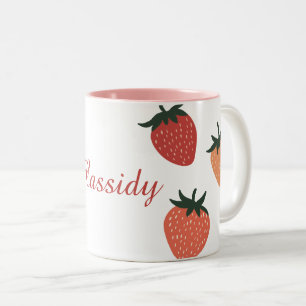 Cute Strawberries and Custom Name Two-Tone Coffee Mug