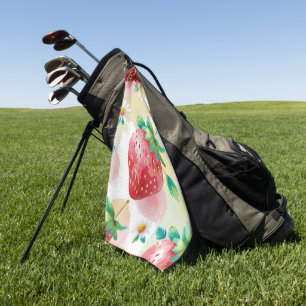 Cute strawberries rainbow birthday party golf towel