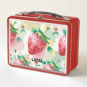 Cute strawberries rainbow birthday party metal lunch box