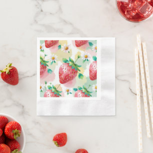 Cute strawberries rainbow birthday party napkin