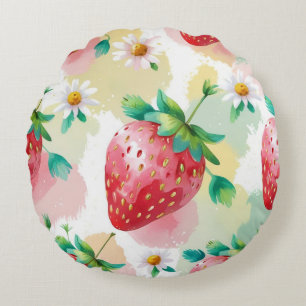 Cute strawberries rainbow daisy birthday party round cushion