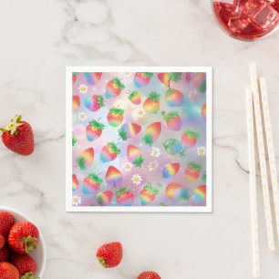 Cute strawberries rainbow pattern birthday party napkin