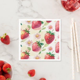 Cute strawberries rainbow pattern birthday party napkin