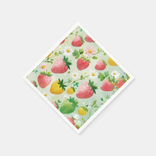 Cute strawberries rainbow pattern birthday party napkin