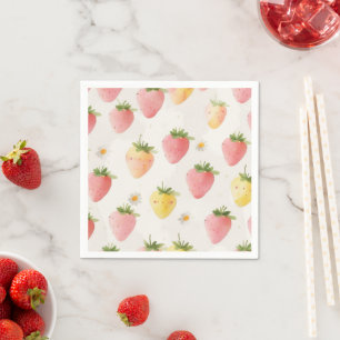 Cute strawberries rainbow pattern birthday party napkin