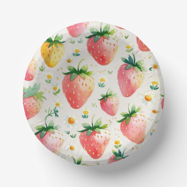 Cute strawberries rainbow pattern birthday party paper plate (Front)