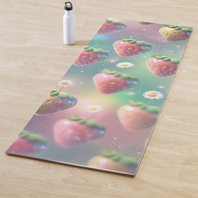 Cute strawberries rainbow pattern party yoga mat (In Situ)