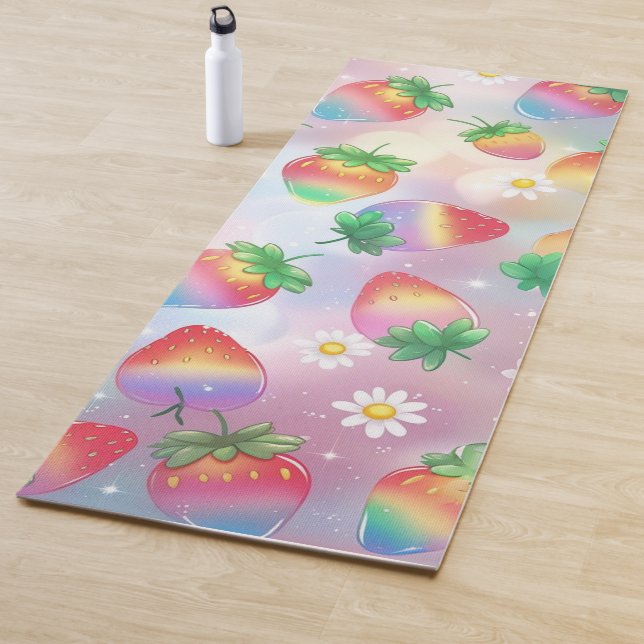 Cute strawberries rainbow pattern workout for her yoga mat (In Situ)