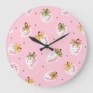 Cute Strawberries Vintage Fruit Wallpaper Large Clock