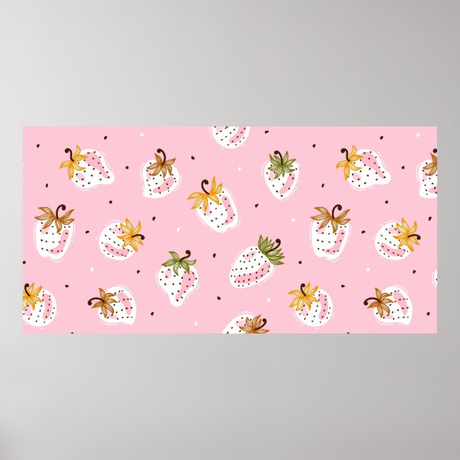 Cute Strawberries vintage Seamless pattern. Fruit  Poster (Front)