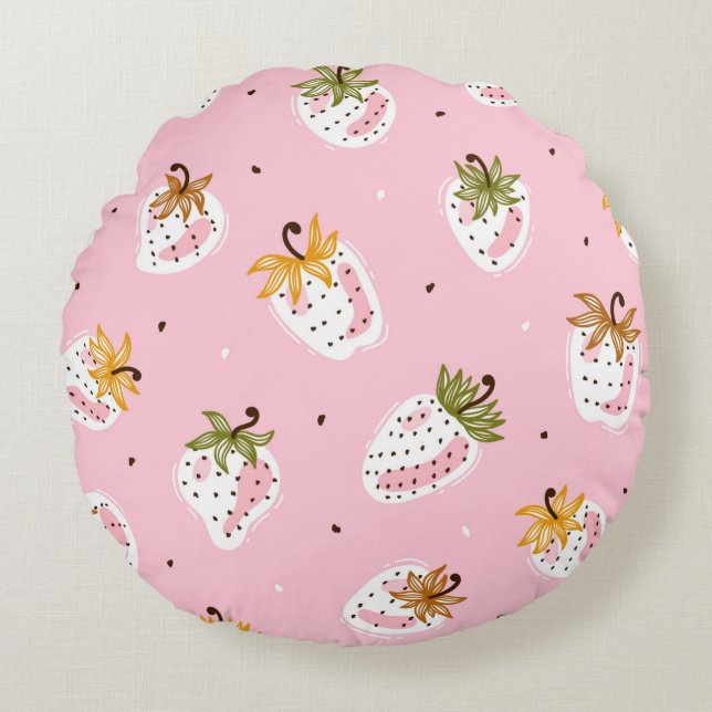 Cute Strawberries vintage Seamless pattern. Fruit  Round Cushion (Front)