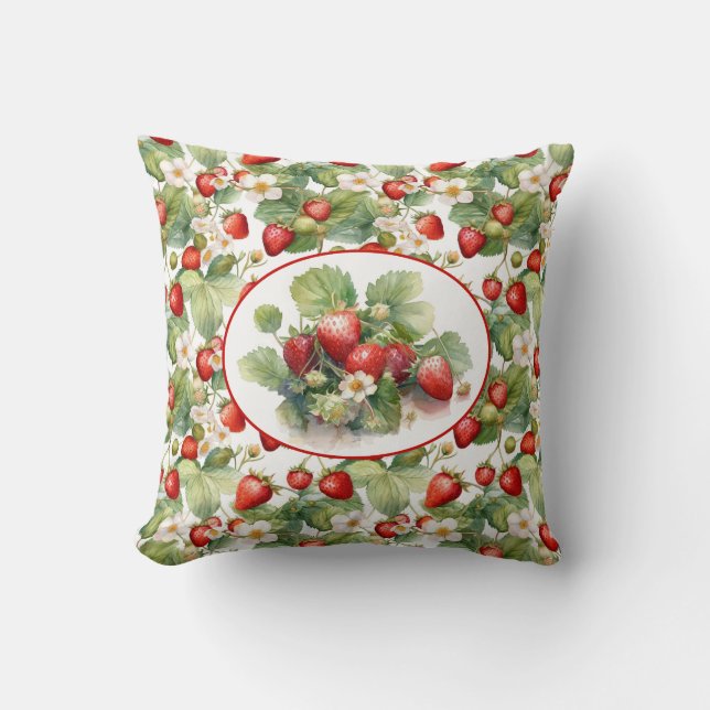Cute Strawberries Watercolor Cushion (Front)