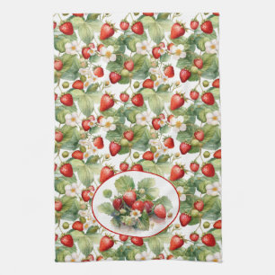 Cute Strawberries Watercolor  Tea Towel