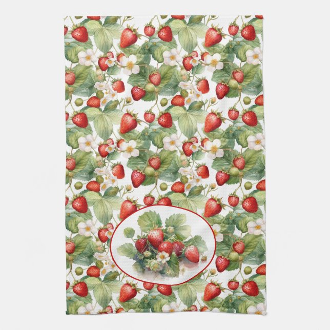 Cute Strawberries Watercolor  Tea Towel (Vertical)