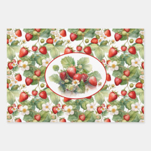 Cute Strawberries Watercolor Wrapping Paper Sheet