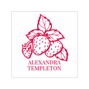 Cute Strawberries with Leaves Name Self-inking Stamp
