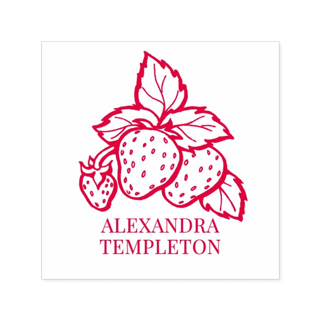 Cute Strawberries with Leaves Name Self-inking Stamp (Design)