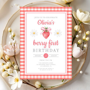 Cute Strawberry 1st Birthday Berry First Birthday Invitation