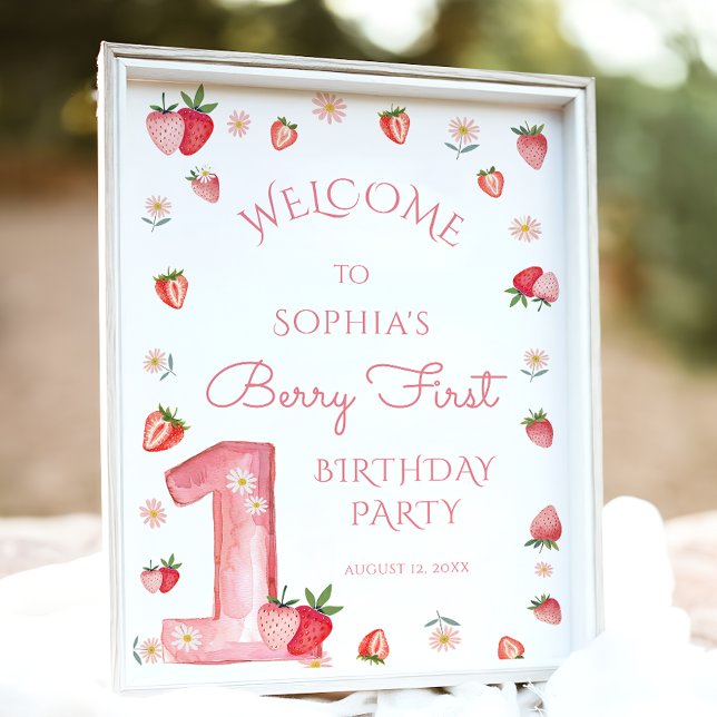 Cute Strawberry 1st Birthday Berry First Welcome Poster (Creator Uploaded)