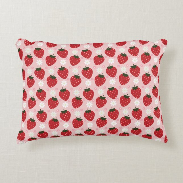 Cute Strawberry and Daisy Decorative Cushion (Front)