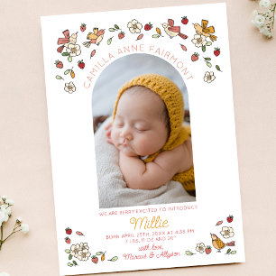 Cute Strawberry Arch Nickname Baby Photo Birth Announcement