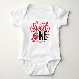 Cute strawberry baby girl's first Birthday Bodysuit
