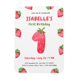 Cute Strawberry Berry 1st Birthday Invitation Magnet