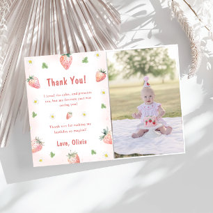 Cute Strawberry Berry Birthday Thank You Photo  Invitation