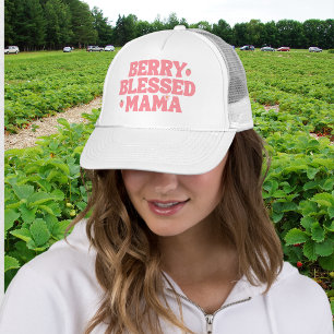 Cute Strawberry Berry Blessed Mama Pink Birthday Trucker Hat