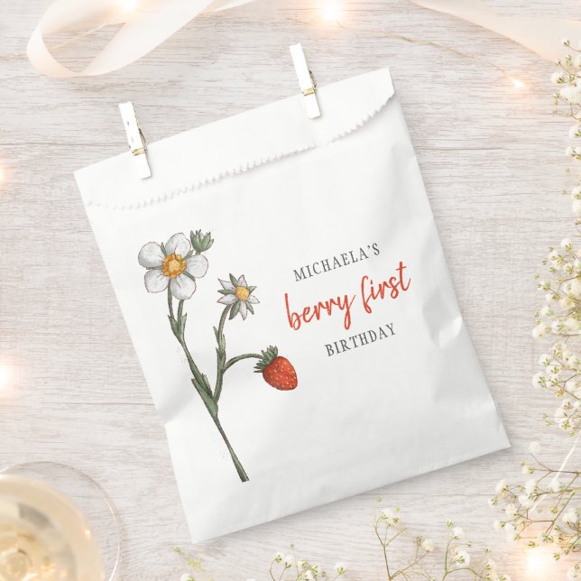 Cute Strawberry Berry First Birthday Party Favour Bag (Clipped)