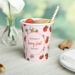 Cute Strawberry Berry First Birthday Party Paper Cups