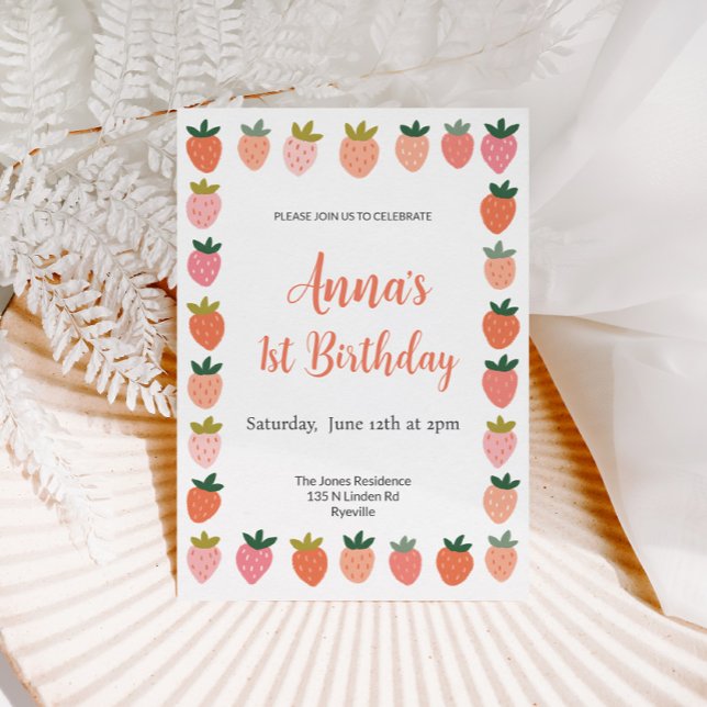 Cute Strawberry Birthday Invitation (Creator Uploaded)