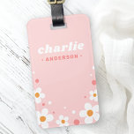 Cute strawberry blossom retro font name light pink luggage tag<br><div class="desc">Cute luggage tags featuring white strawberry blossom on a pink background and your custom name in a retro font.</div>