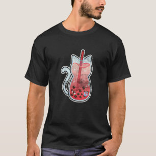 Cute Strawberry Boba Tea Cat Japanese Neko Bubble T-Shirt