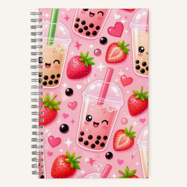 Cute Strawberry Boba Tea Notebook (Front)