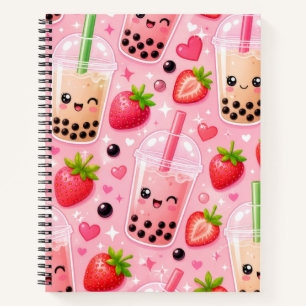Cute Strawberry Boba Tea Notebook