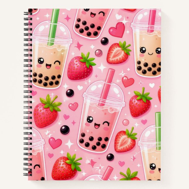 Cute Strawberry Boba Tea Notebook (Front)