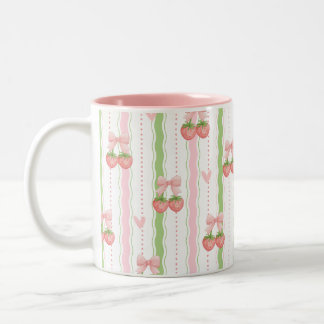 Cute Strawberry Bow Pink Green Wavy Stripe Mug