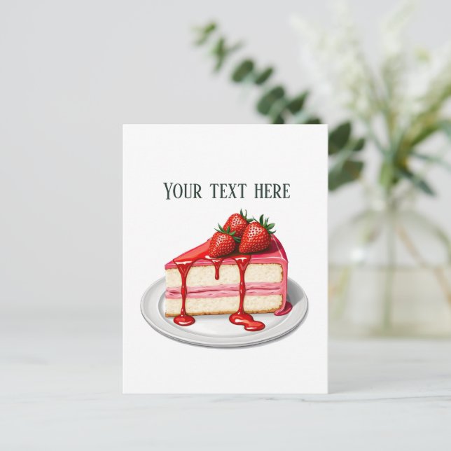 Cute strawberry cake bakery customisable postcard (Standing Front)
