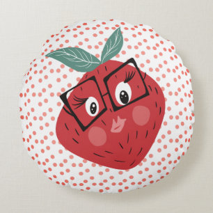 Cute Strawberry Cartoon Hand Drawn Doodle   Round Cushion