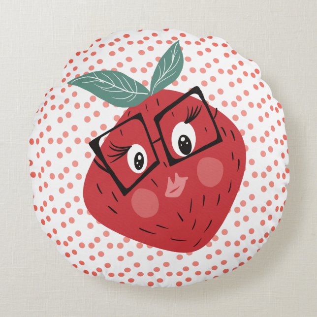 Cute Strawberry Cartoon Hand Drawn Doodle   Round Cushion (Front)