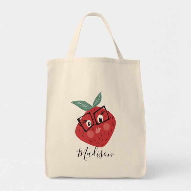 Cute Strawberry Cartoon Hand Drawn Library  Tote Bag (Front)