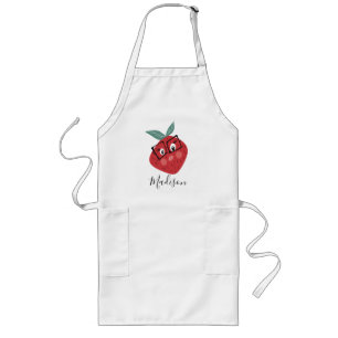 Cute Strawberry Cartoon Hand Drawn Name Long Apron
