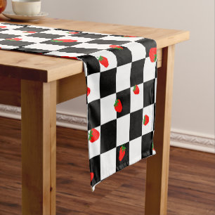 cute strawberry chequerboard pattern short table runner